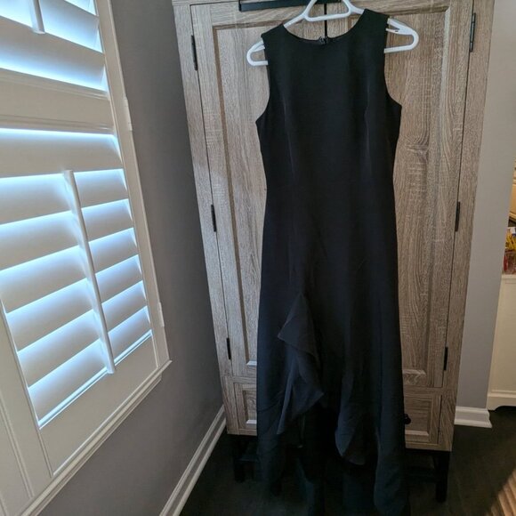 JJ's House A-line Scoop Asymmetrical Stretch Crepe Fancy Evening Dress Ruffle - Picture 5 of 10